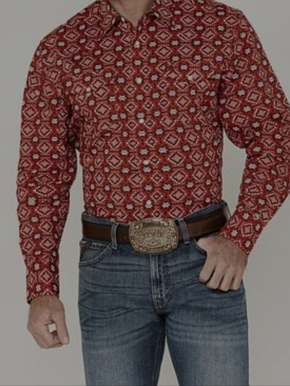 Men's Rodeo XL Red Printed Long-Sleeve Western Shirt